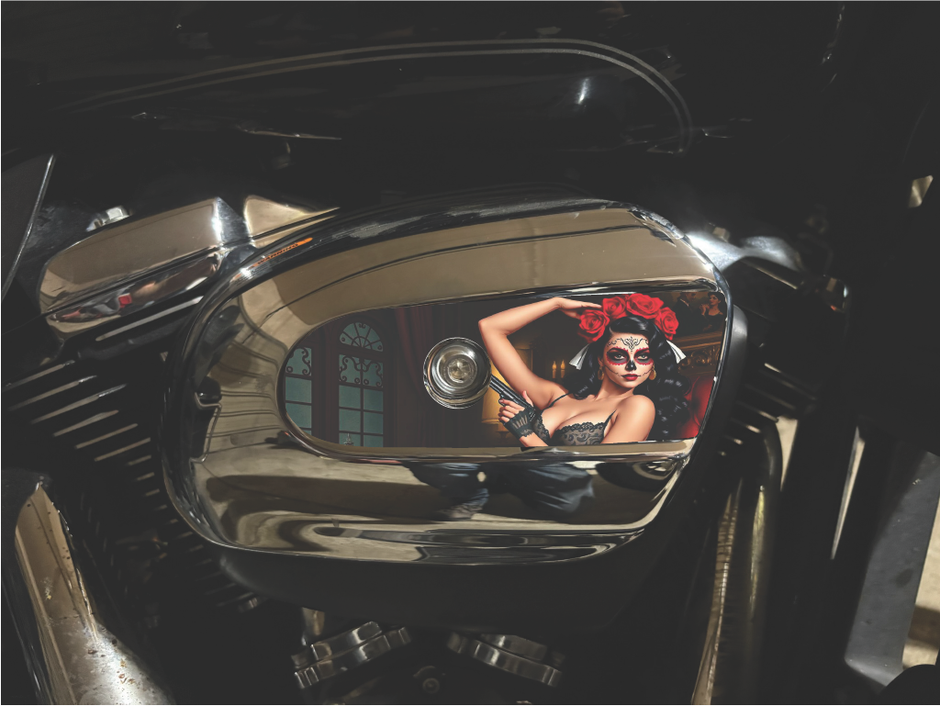 Sugar Skull Pinup Air Filter Cover Insert – Fits 2017–2025 Harley Touring Models