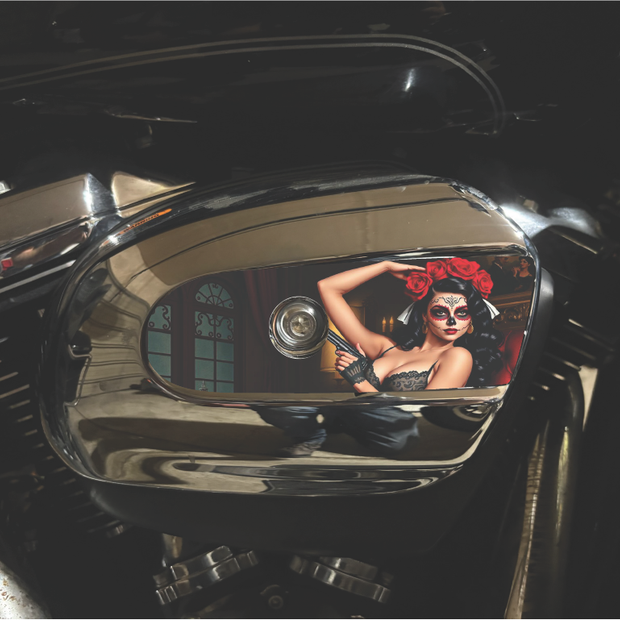 Sugar Skull Pinup Air Filter Cover Insert – Fits 2017–2025 Harley Touring Models