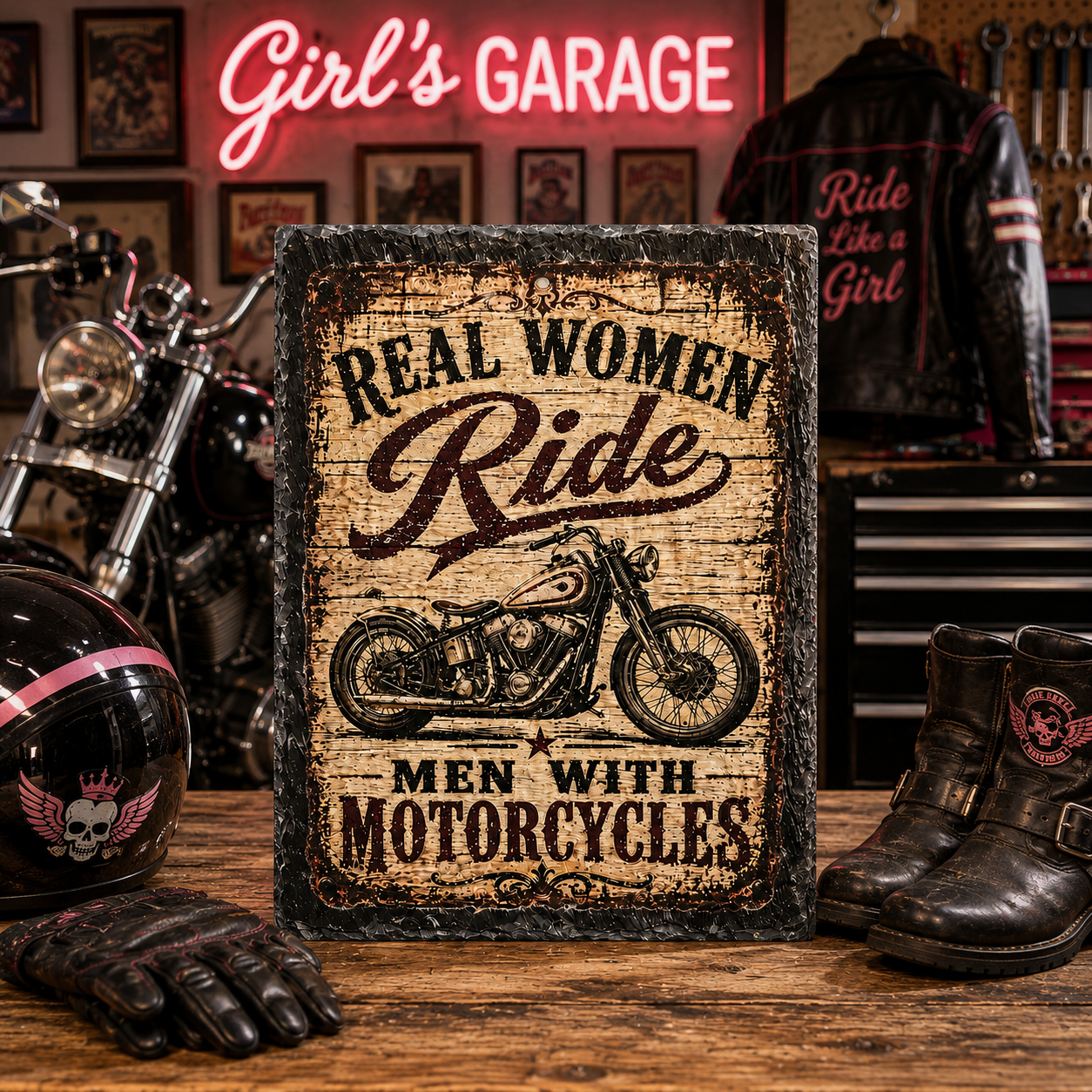 Woman Biker Classic Art Decor
