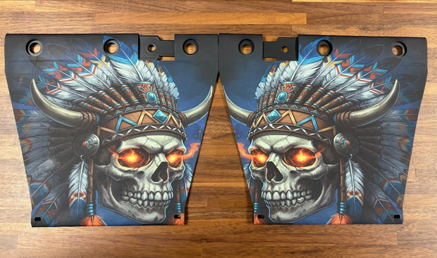Skull Headdress Saddlebag Tethers for Indian Challengers, Pursuits, Roadmasters, etc.
