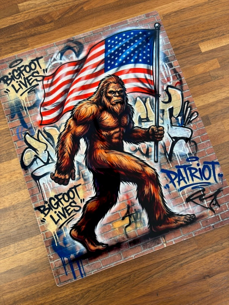 Patriot Sasquatch Graffiti Metal Sign 8"x10"
