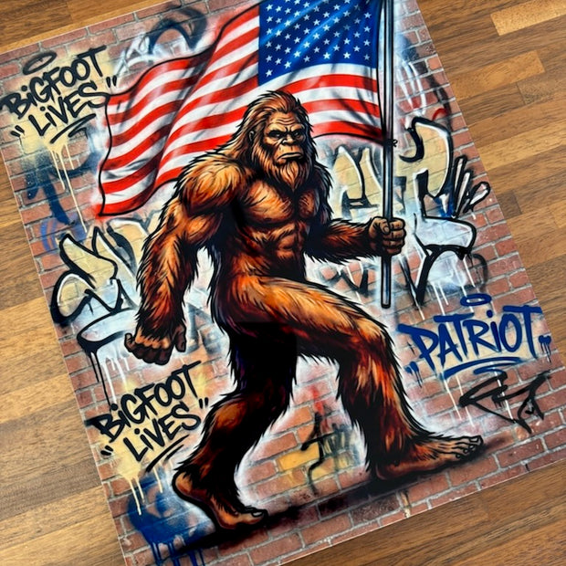 Patriot Sasquatch Graffiti Metal Sign 8"x10"