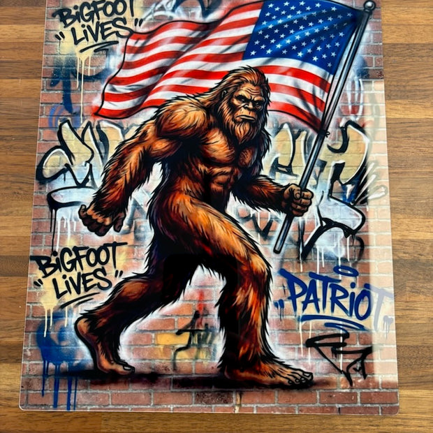 Patriot Sasquatch Graffiti Metal Sign 8"x10"