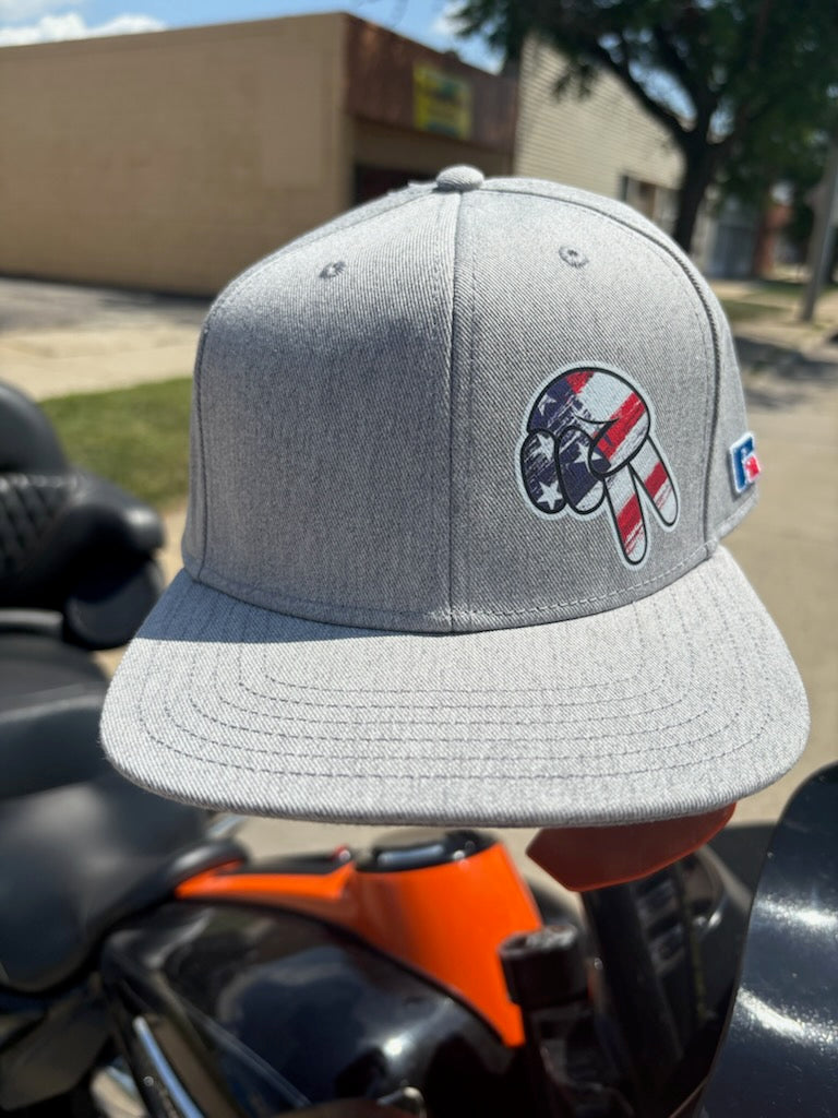 American Flag Biker Wave Snapback Flat Bill Hat