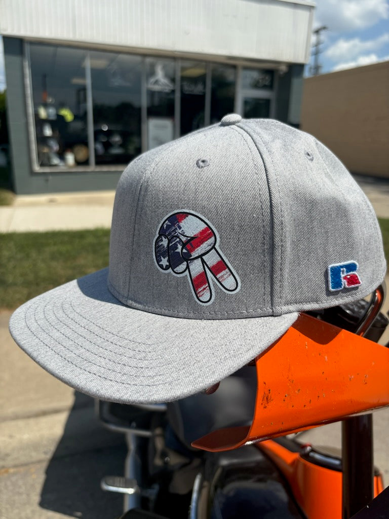 American Flag Biker Wave Snapback Flat Bill Hat