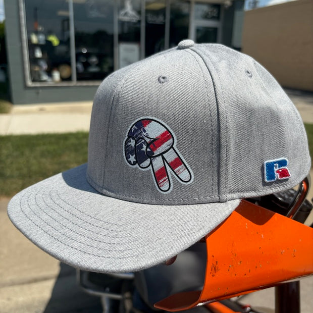 American Flag Biker Wave Snapback Flat Bill Hat