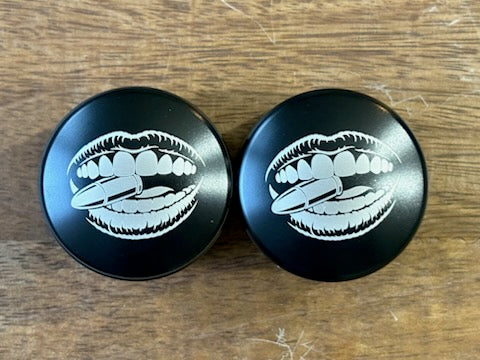 Kiss My Brass Smooth Black Front Axle Nut Covers for Harley Davidson Motorcycles