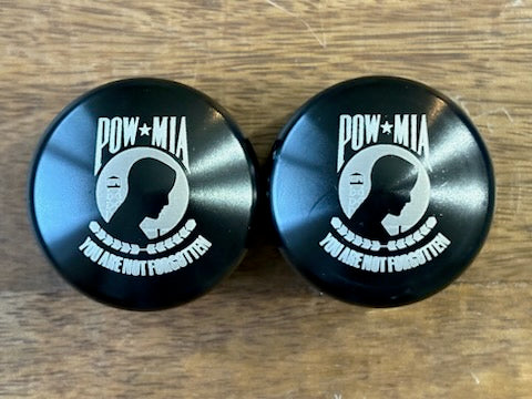 POW/MIA Smooth Black Front Axle Nut Covers for Harley Davidson Motorcycles