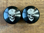 Skull Rider Smooth Black Front Axle Nut Covers for Harley Davidson Motorcycles