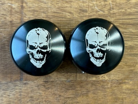 Skull Rider Smooth Black Front Axle Nut Covers for Harley Davidson Motorcycles