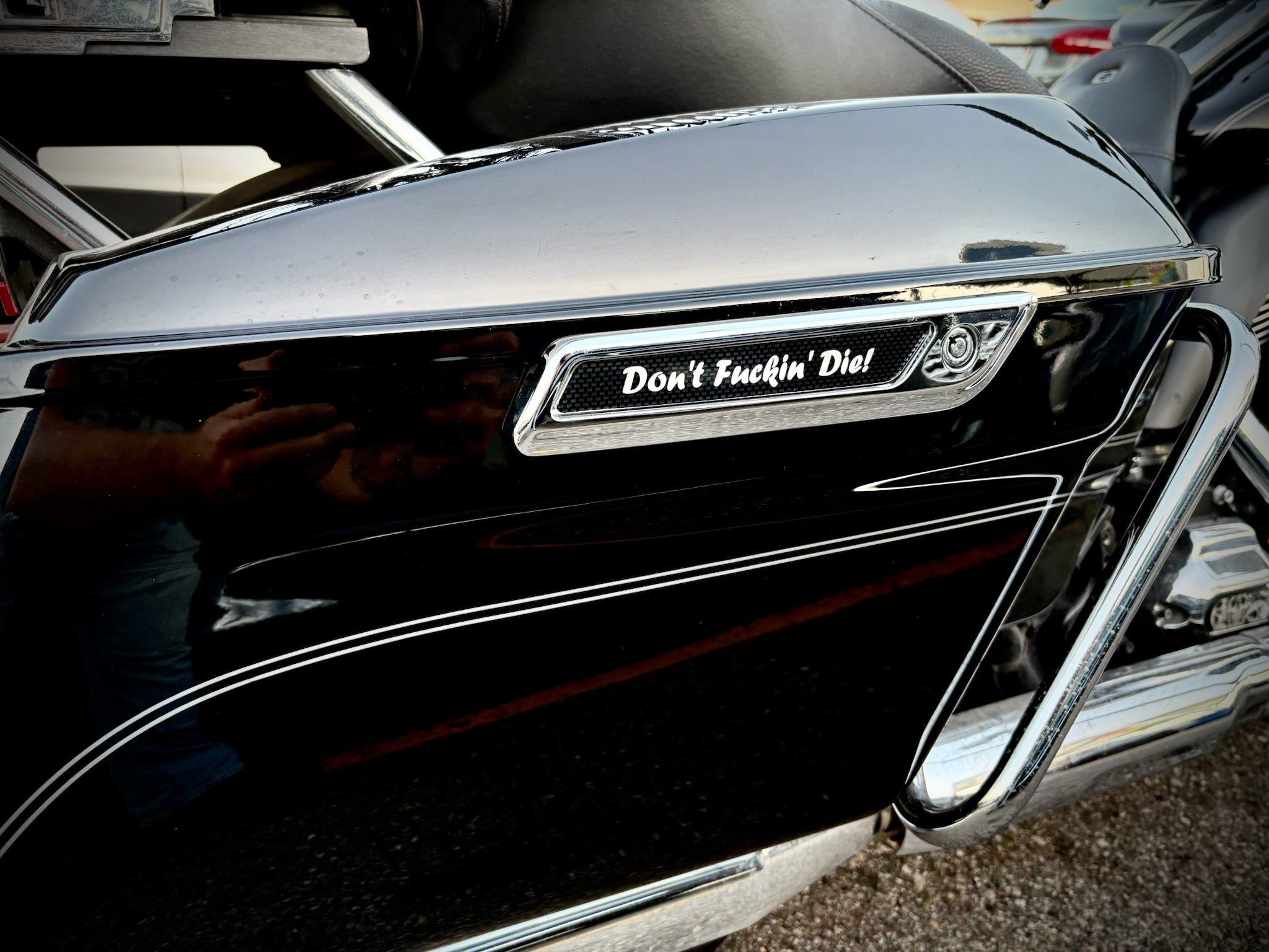 Don't Fuckin Die Saddlebag Reflector Inserts for 2014 and Up Harley Touring Models