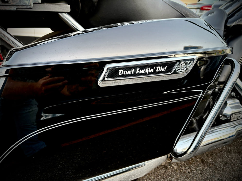 Don't Fuckin Die Saddlebag Reflector Inserts for 2014 and Up Harley Touring Models