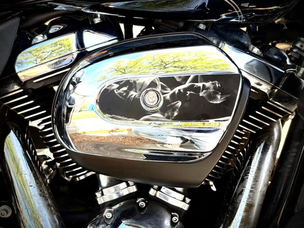 Black and White Seductress Air Filter Cover Insert – Fits 2017–2025 Harley Touring Models